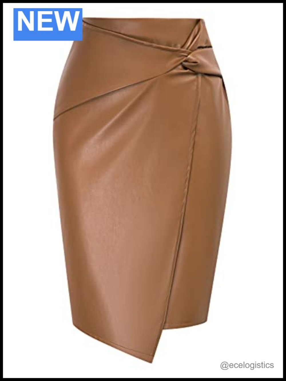 Faux Leather Midi Pencil Skirt High Waist Wrap Bodycon
